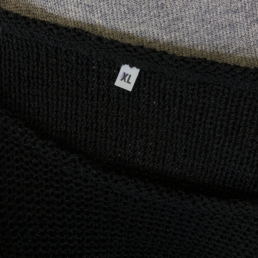 Vintage Red and Black Asymmetrical color block Linen Knit Sheer Mesh Top - Picture 6 of 8